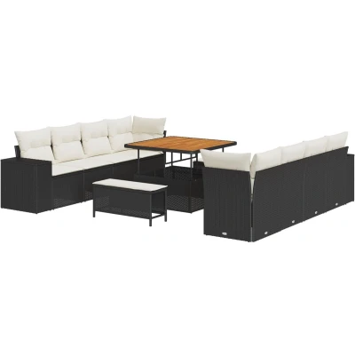 Afbeelding van vidaXL 11 delige Tuinbank Set met Kussens Zwart Poly Rattan Acacia, 3 Tuin Eet Acacia