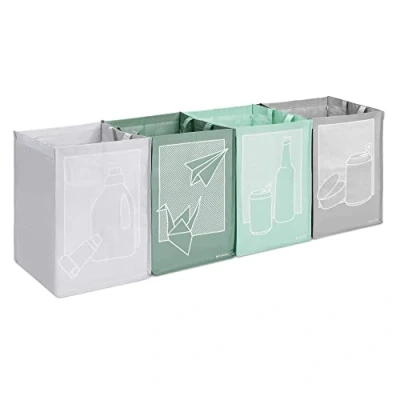 Afbeelding van Navaris set Van 4 recycletassen Zakken voor afvalscheiding glas, kunststof, metaal en papier 30x30x43 cm per tas stevig polypropyleen
