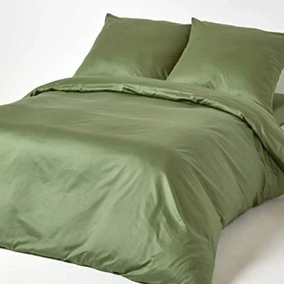 Afbeelding van Homescapes biologisch beddengoed 240 x 220 cm van katoensatijn mosgroen, draaddichtheid 400