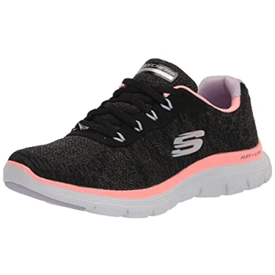 Afbeelding van Skechers Flex Appeal 4.0 Fresh Move Sneaker voor dames, Zwart Mesh Koraal Lavendel Trim, 39 EU