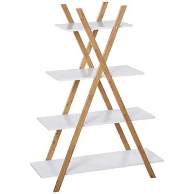 Afbeelding van kleankin Badkamerplank 4 niveaus trapplank ladderplank badkamer bamboe naturel + wit 834 272