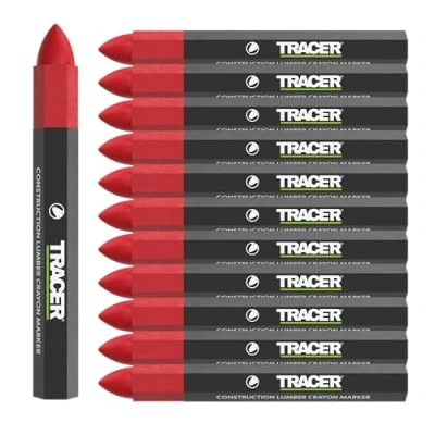 Afbeelding van TRACER Constructie Hout Crayon Markers, Pack van 12 Rood. x Rode Multi Surface Marking Crayons
