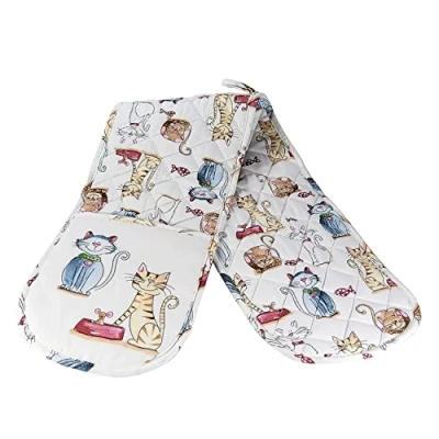 Afbeelding van SPOTTED DOG GIFT COMPANY Dubbele Ovenwanten, Hittebestendige Katoen Ovenhandschoenen voor Koken Bakken met Schattige Kat Ontwerp, Keuken Cadeaus Kattenliefhebbers, 89cm x 18cm