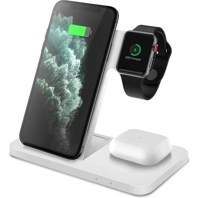 Afbeelding van Chéroy 3 in 1 Draadloze Oplader Wit 15W Qi Oplaadstation Geschikt voor MagSafe iPhone, Apple Watch, AirPods iOS &amp; Android