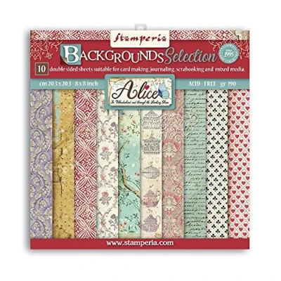 Afbeelding van Stamperia International Mini Scrapbooking Pad Dubbelzijdige Vellen Achtergronden Selectie Alice, Diverse, 8 x inch