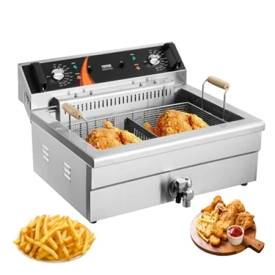 Afbeelding van VEVOR Commerciële friteuse, 2250 W, elektrische friteuse met mand, grote inhoud 20 l, Countertop Oil Fryer, roestvrij staal, temperatuurregeling, voor keuken, restaurant, gebruik, zilver