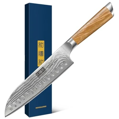 Afbeelding van HOSHANHO Santoku Damastmes, 18 cm scherp koksmes, 67 lagen damaststaal, keukenmes, Japans mes met ergonomische handgreep, geschenkdoos