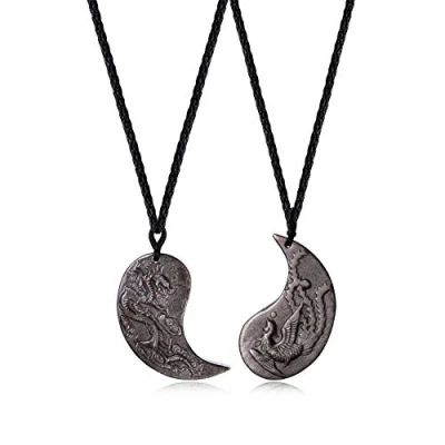 Afbeelding van COAI Obsidiaan Draak en Phoenix Yin Yang hanger kettingen voor koppels, Nylon,