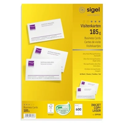 Afbeelding van visitekaartjes Sigel 185grs 85x55mm pak a 600 stuks wit