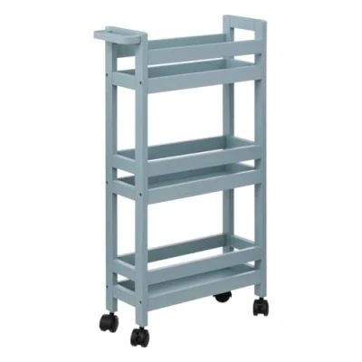 Afbeelding van 5Five Keuken of badkamer trolley 3 laags ijsblauw D15 x B40 H75 cm mdf hout met wielen Opberg