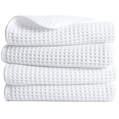 Afbeelding van POLYTE Microvezel pluisvrije handdoek, 40 x 76 cm, 4 stuks (wit, wafelweefsel)