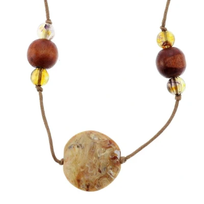 Afbeelding van Behave Lange ketting van touw met bruine kralen