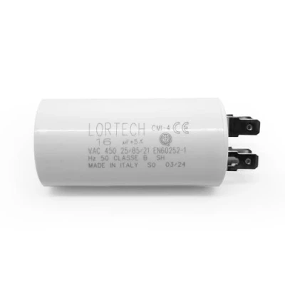 Afbeelding van Permanente condensator, 16 µF, Ø 35 mm x 69 mm, platte bodem, gemaakt in Italië