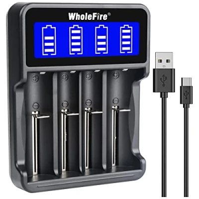 Afbeelding van WholeFire Universele USB oplader, lcd display, 4 sleuven, intelligente oplader voor Li ion batterijen 18650 26650 18490 17670 17500 16340 14500, Ni MH/Ni Cd A AA