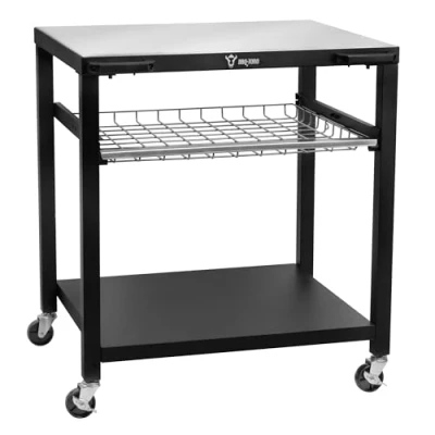 Afbeelding van BBQ Toro Grillwagen 80 x 65,5 86,5 cm zwart grilltafel met groot werkblad bijzettafel, outdoor grill trolley (rooster lade)