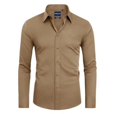 Afbeelding van DEMEANOR Herenhemd met lange mouwen, businessoverhemden, slim fit, overhemden, strijkvrij, vrijetijdshemd voor heren, rood, L