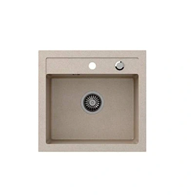 Afbeelding van VBChome spoelbak 50 x 47 cm beige enkele keuken inbouwspoelbak composiet gootsteen keukenspoelbak gespikkeld vlak + sifon wastafel