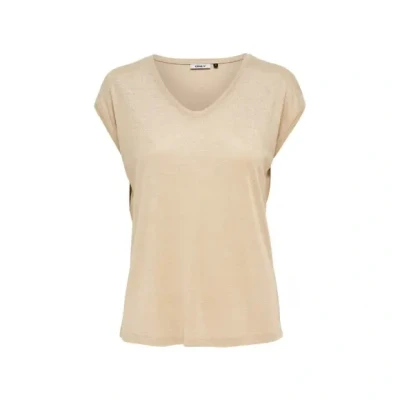 Afbeelding van ONLY Dames T Shirt Onlsilvery S/S V Neck Lurex Top JRS Noos, Gouden kleur, 3XL