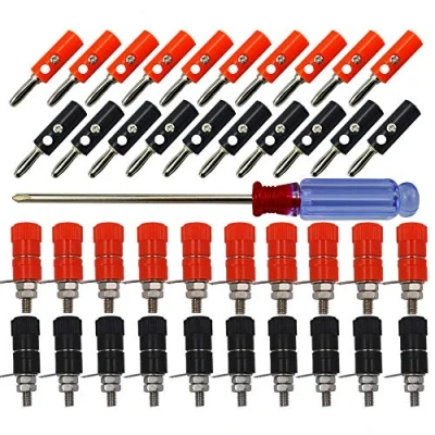 Afbeelding van Senven 40 stuks banaanstekkers, 4 mm banaanstekkeradapter, banaanstekkerterminal, bananenpaneelbus zwart rood (20 mannelijk + 20 vrouwelijk)
