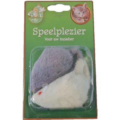 Afbeelding van Kattenspeelgoed blisterpak a 2 bontmuis grijs/wit 7.5 cm Gebr. de Boon