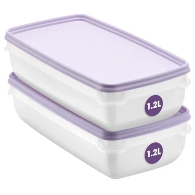 Afbeelding van Smartstore Voedselopslagcontainers van 1,2 liter, set 2 stuks, geschikt voor koelkast en vriezer, BPA vrije maaltijdbereiding, herbruikbaar, magnetronbestendig, vaatwasmachinebestendig, stapelbaar