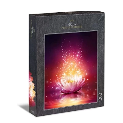 Afbeelding van Ulmer Puzzleschmiede puzzel &quot;Lotus Magie&quot; kunstzinnig moderne van 1000 stukjes fantastische lotusbloem als lichtgevende toverbloem op het water puzzelkwaliteit Made in Germany