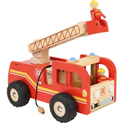Afbeelding van small foot Brandweerauto, ladderwagen van hout, met draailadder en 2 brandweermanfiguren, vanaf 3 jaar, 8509