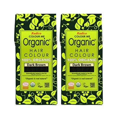 Afbeelding van Radico COLOUR ME ORGANIC Dark Brown / Donkerbruin 100% Natuurlijke BIO 9 Kruiden Henna Haarverf Zonder Ammoniak PPD PTD met ECOCERT, HALAL, VEGAN 100g