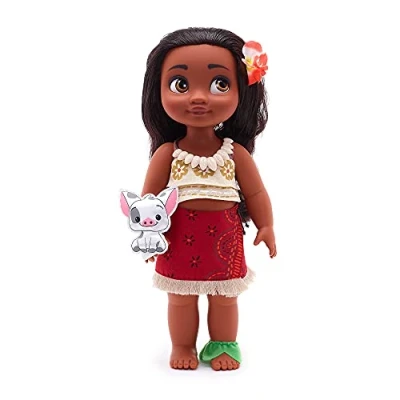 Afbeelding van Disney Store officiële pop Vaiana uit animatiefilmcollectie, 39 cm met echt uitziend haar, mooie outfit, doorgestikte satijnen Pua, collector&#039;s item, is geschikt voor 3 jaar en ouder