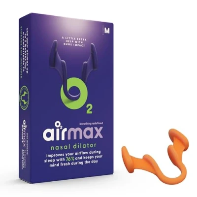 Afbeelding van Airmax neusspreider Anti snore nasal dilator 76% meer lucht Vrije neusademhaling Beter slapen en uitgerust wakker worden Maanden herbruikbaar Incl. storage box 1 stuk medium oranje