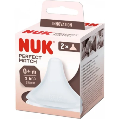 Afbeelding van NUK Perfect Match fopspeen voor flessen, 0 maanden, past op het gehemelte van de baby, anti koliek ventilatie, BPA vrij, siliconen 2 stuks