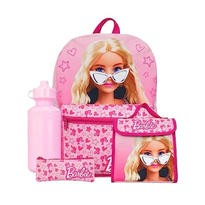 Afbeelding van Barbie Rugzak en Lunchtas 4 delige Set Meisjes Schooltas Rugzak, Lunchtas, Waterfles Etui Officiële Merchandise Roze