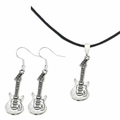 Afbeelding van 2 Delig set ketting Oorbellen Gitaar Zilver Charme Bijoux