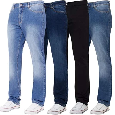 Afbeelding van Enzo Heren klassieke rechte been stretch jeans basic werk denim broek alle taille maten, Lichtblauw, 36W / 32L