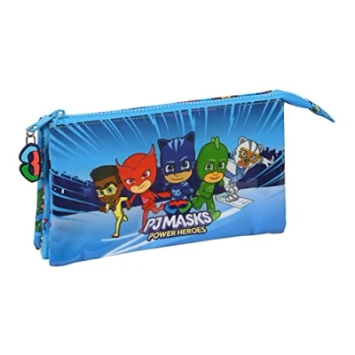 Afbeelding van Pennenetui met 3 vakken PJ Masks Blauw 22 x 12 cm