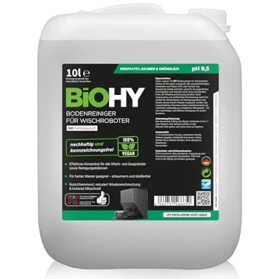 Afbeelding van BiOHY Vloerreiniger voor dweilrobot station met lentegeur (jerrycan van 10 liter), reinigingsmiddel concentraat alle wasbeurten en robotstofzuiger natte functie, schuimarm streepvrij