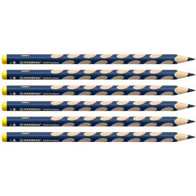 Afbeelding van Ergonomisch kleurpotlood voor linkshandigen STABILO EASYcolors 6 stuks donkerblauw