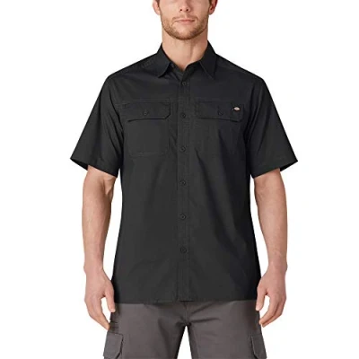 Afbeelding van Dickies Ripstop overhemd met korte mouwen voor heren, casual pasvorm button down kraag, Rinsed Black, XL