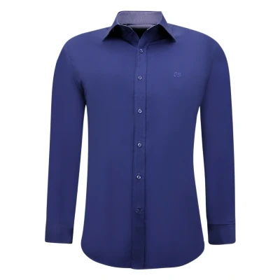 Afbeelding van Nette Getailleerde Overhemden Heren Slim Fit Blouse Stretch Blauw Maat M