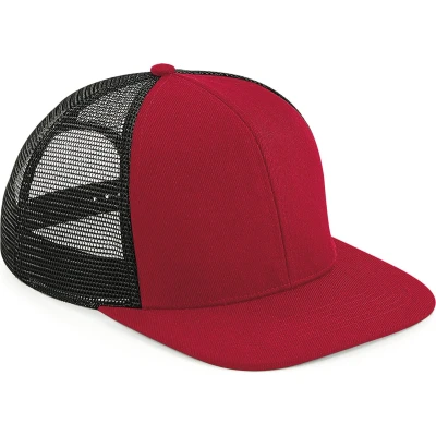 Afbeelding van Beechfield &#039;Original Flat Peak 6 Panel Trucker Cap&#039; Rood/Zwart