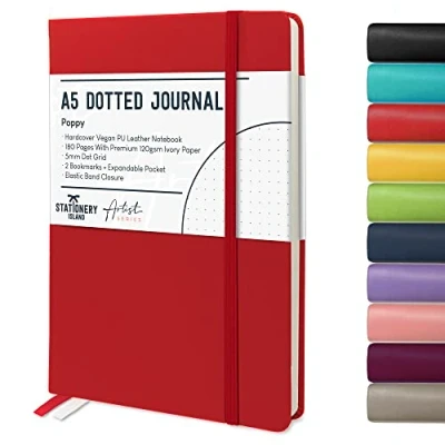 Afbeelding van Stationery Island A5 Bullet Dotted dagboek Klaproos kleur Gestippeld dagboek. Harde Kaft dot Journal Met 180 Paginas En 120gsm notitieboek. van hoge kwaliteit Notebook