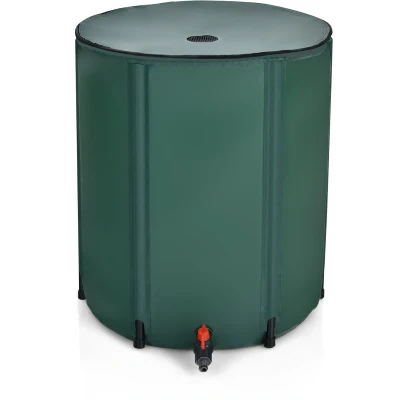 Afbeelding van COSTWAY 225 l regenton met overloopventiel, regenwaterton opvouwbaar, regenwatertank, pvc, regenvat, watervat, 60 x 80 cm