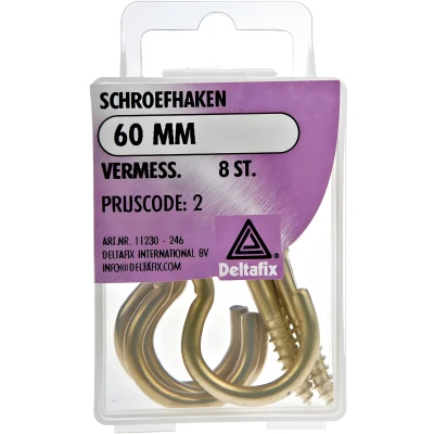 Afbeelding van Deltafix Schroefhaken vermessingd 60 mm 8 stuks