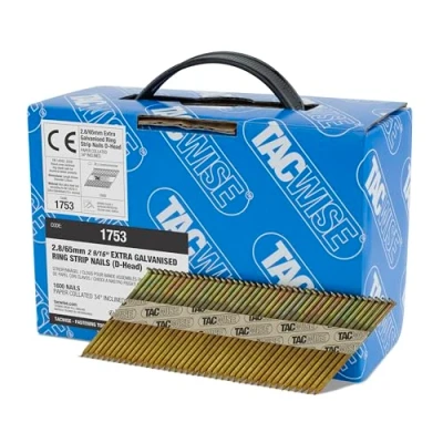 Afbeelding van TACWISE 1753 Extra verzinkte framingsnagels 2,8/65 mm, D kop, ringschacht, 34 hellend, papier gebundeld, 1600 stuks, zilver