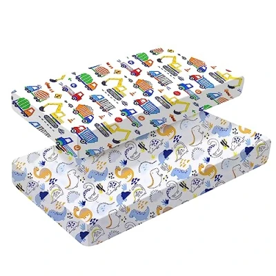 Afbeelding van Set van 2 hoeslakens voor kinderbedjes 140 x 70 cm meisjesjongens Beddengoed kinderbed Gemakkelijk te onderhouden, zacht katoen en droogbaar, uniek babybedlaken met auto