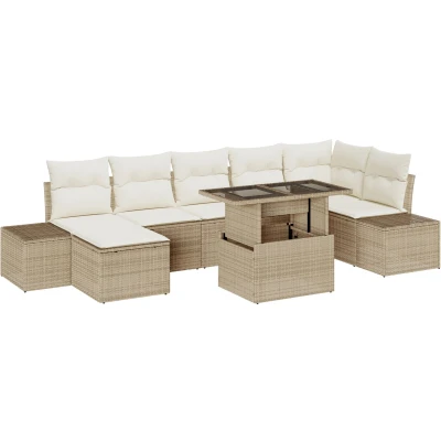 Afbeelding van vidaXL 8 delige tuinset met kussens in beige poly rattan