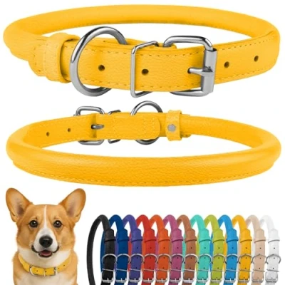 Afbeelding van CollarDirect Rolled lederen halsband, zachte gewatteerde ronde puppyhalsband, handgemaakte echt halsband hond kleine grote kattenhalsbanden zwart roze rood paars blauw (geschikt voor 38 45 cm