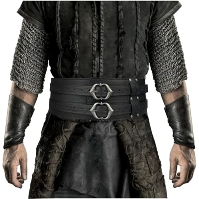 Afbeelding van HiiFeuer Viking Brede Riem, Middeleeuwse Kunstleer Armor Riem Ridder Korset LARP Halloween Kostuum (Zwart C)