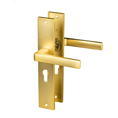 Afbeelding van Ostiumhome® Alassio Deurklink op schild met Cilindergat Deurbeslag 245 mm Geschikt voor binnendeuren Mat goud