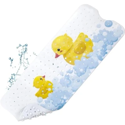 Afbeelding van YOCOLE Badmat voor kinderen, 100 x 40 cm, antislip, BPA vrij, pvc met zuignappen, schimmelbestendig en machinewasbaar